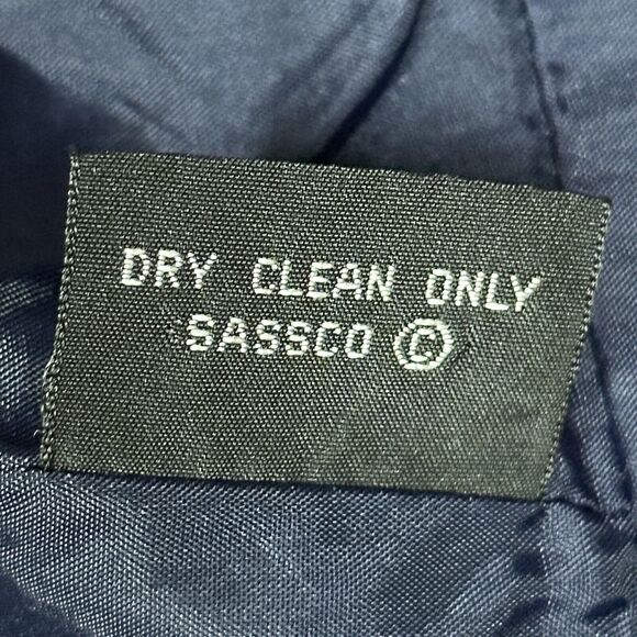 Vtg Sassco Blazer London New York Womens 12 Navy Polka Dot Office Siren Academia - Picture 10 of 10